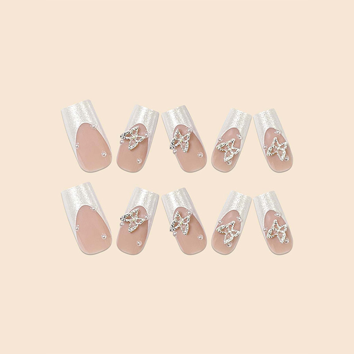 Pearl Butterfly White Nails